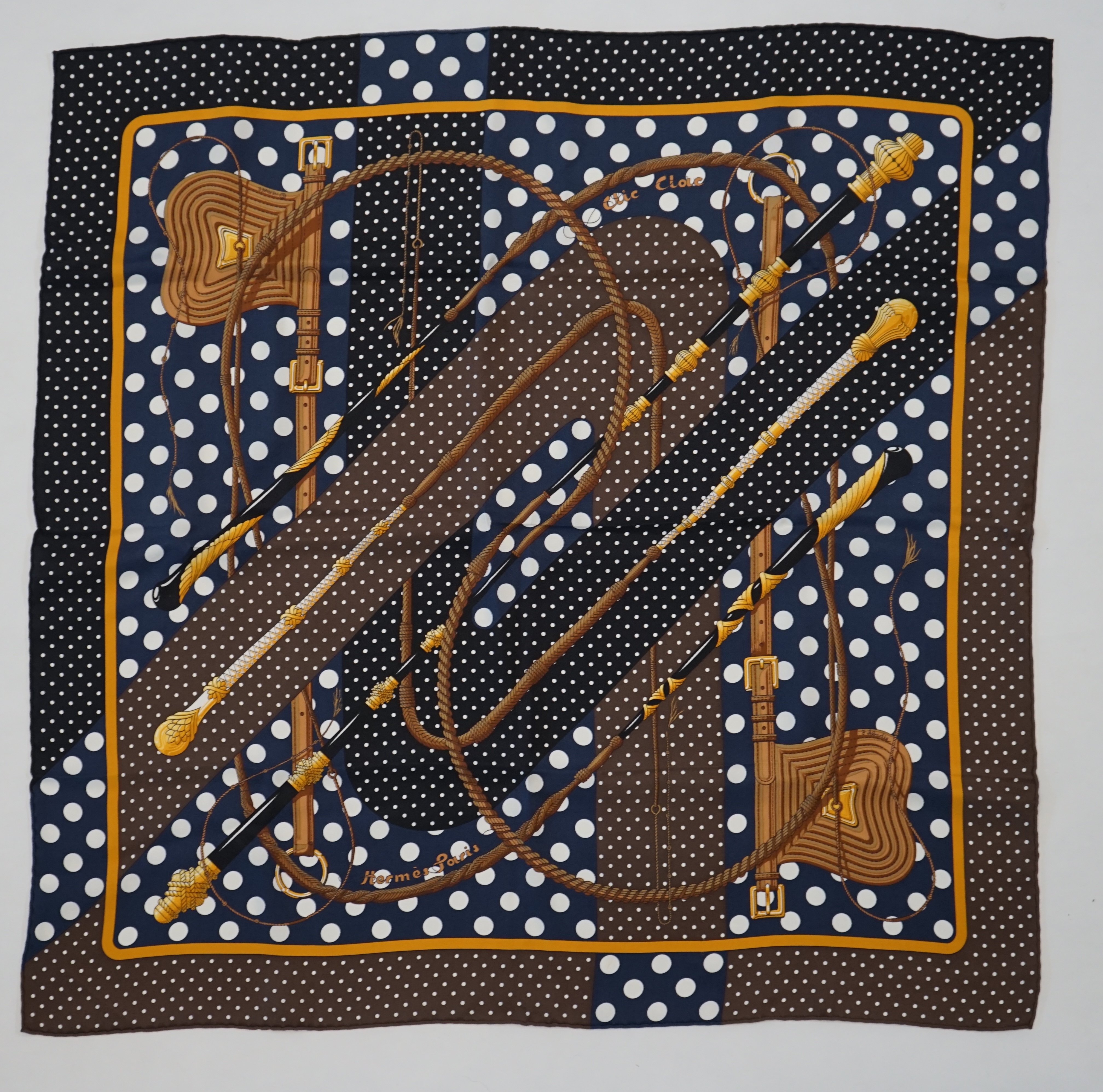 A Hermès Carre 70 Clic-Clac a Pois silk scarf, 65cm x 65cm